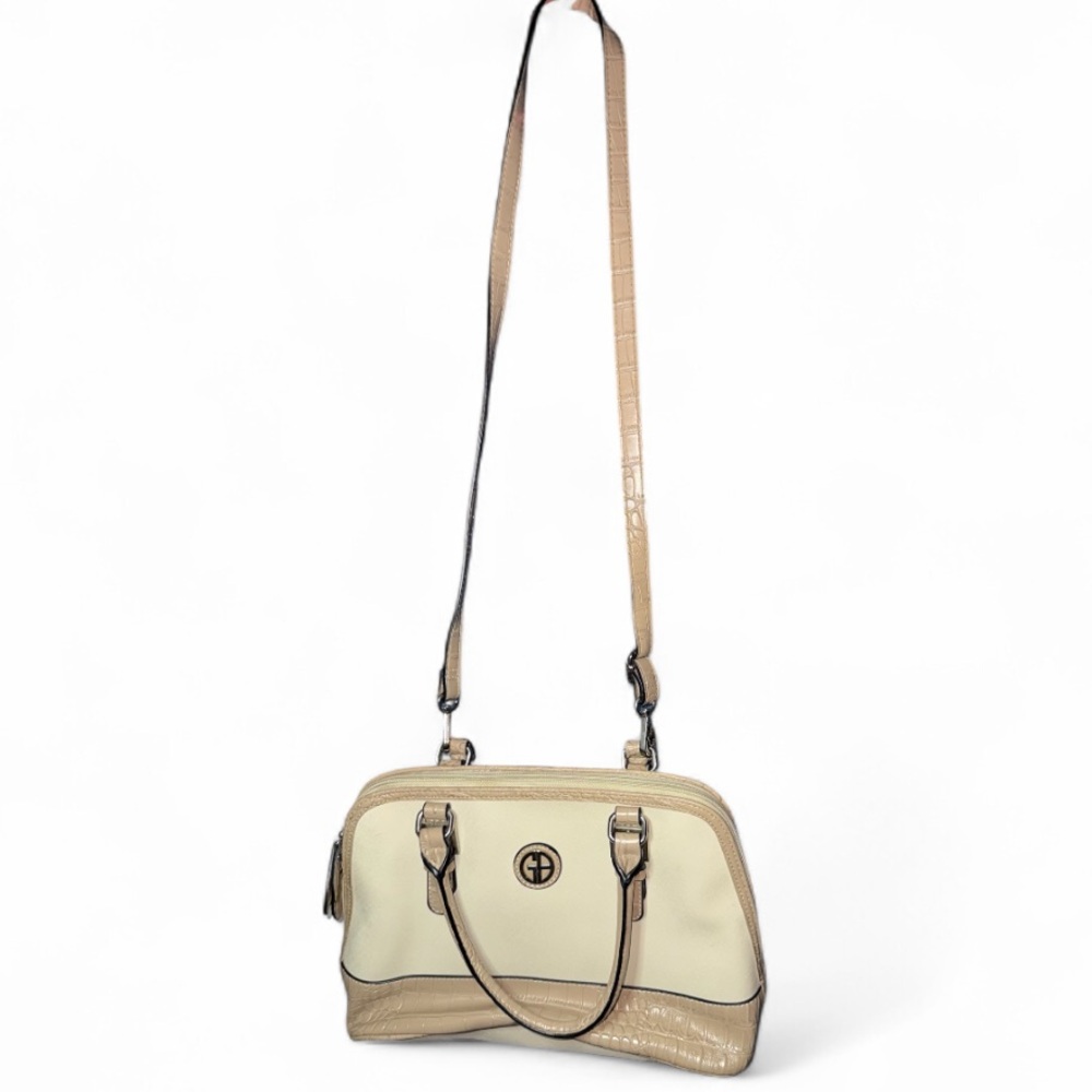 Giani Bernini Saffiano Dome Chic Satchel Crossbody Cream and Tan Purse Bag